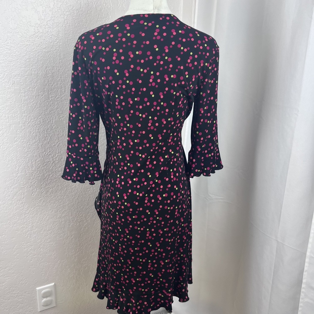 Vintage Y2K Faux Wrap Mini Dress Womens 6P Black Polka Dot Retro Party Feminine - Picture 5 of 10